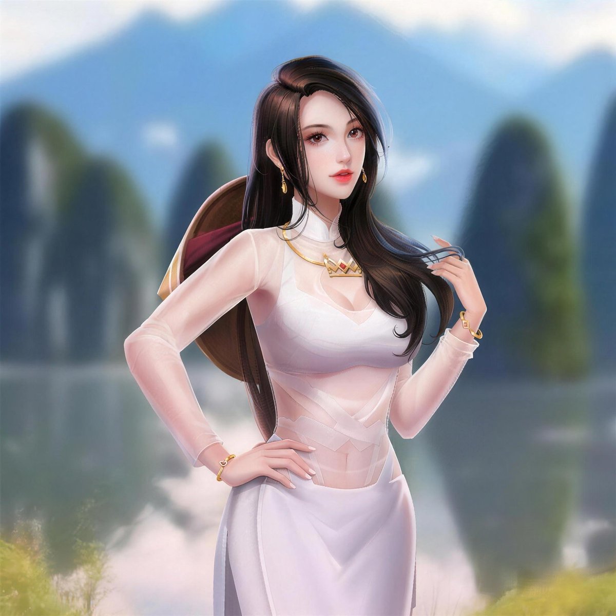 Character illustration — white dress