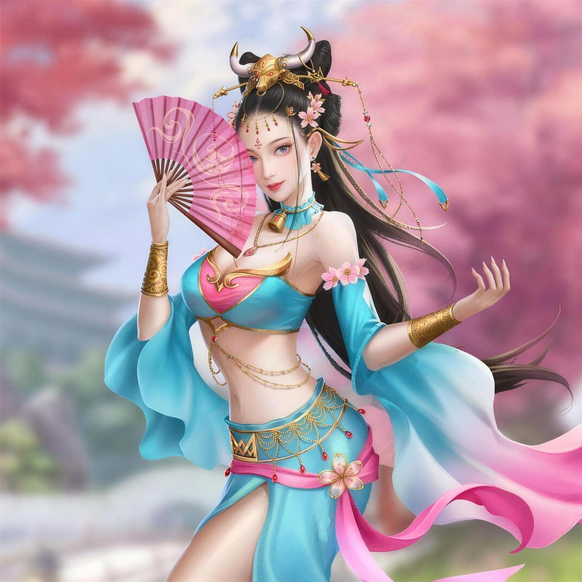 Character illustration — dancer with fan